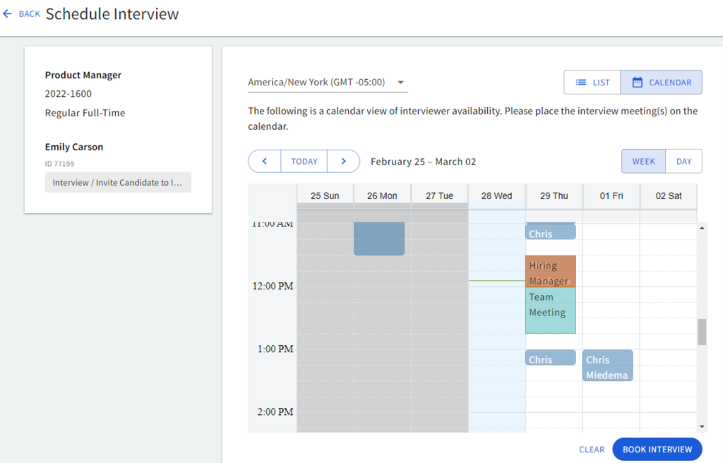 screenshot of icims interview management