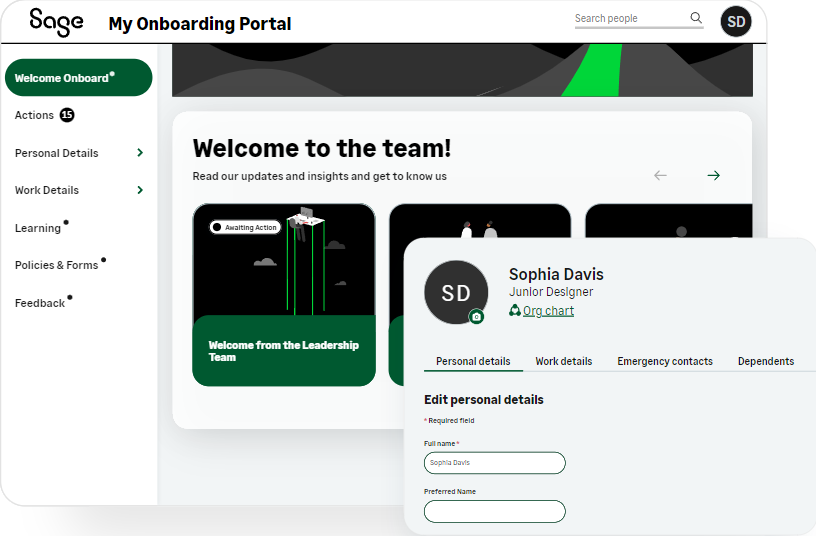 screenshot of sage automated onboarding