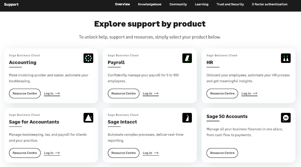 screenshot of sage hr customer support