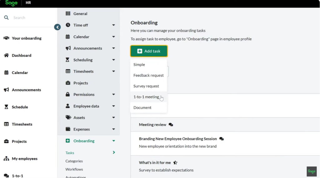 screenshot of sage hr onboarding
