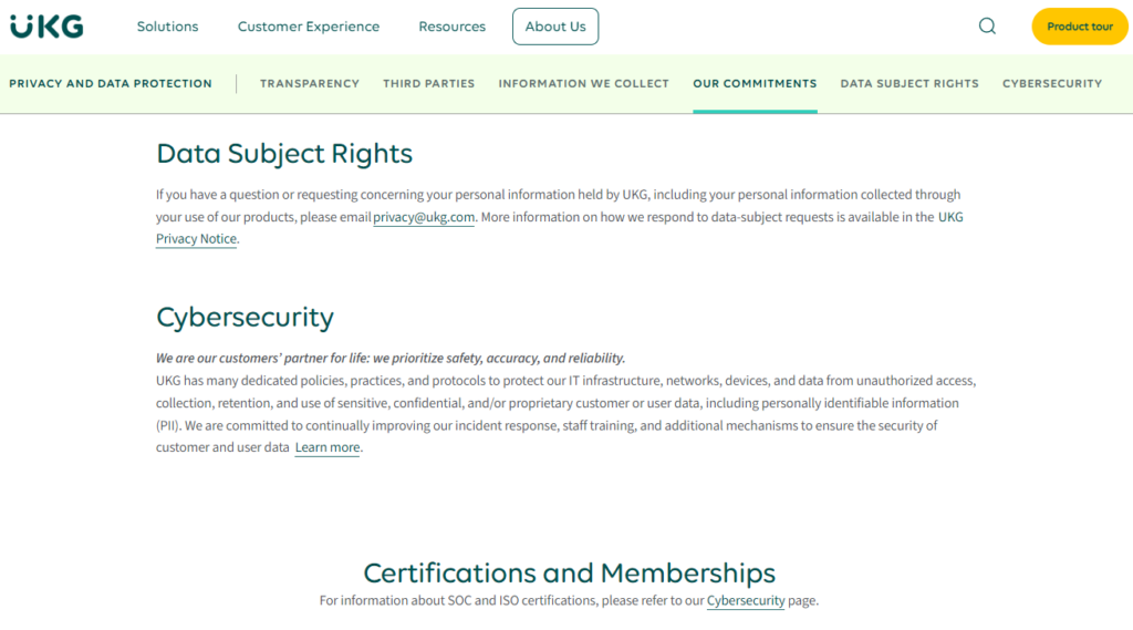 screenshot of ukg robust security safeguards