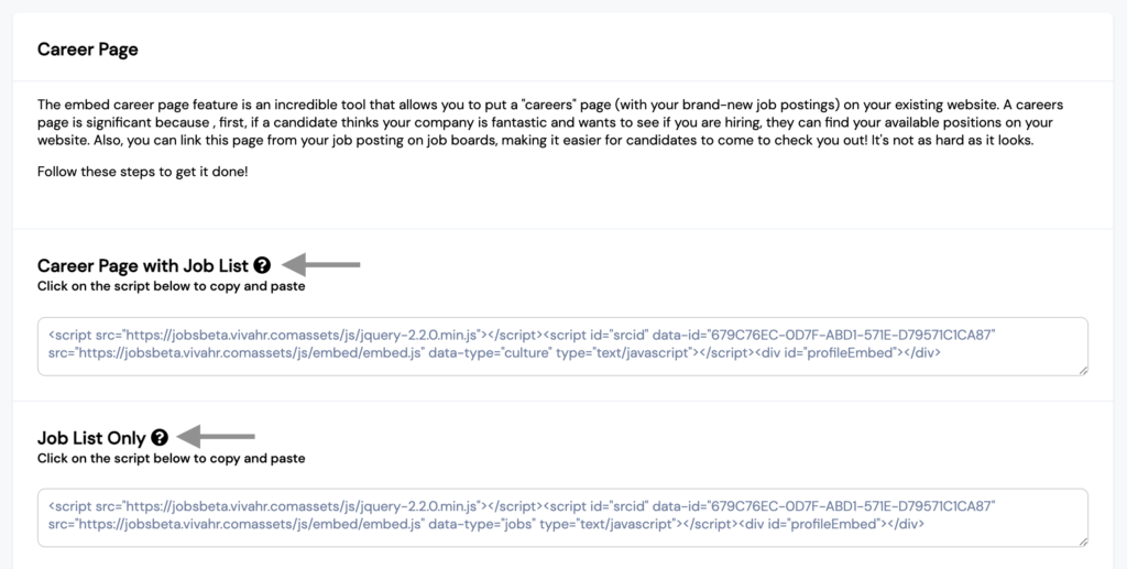 screenshot of vivahr branded career sites