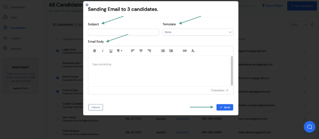 screenshot of vivahr candidate communication