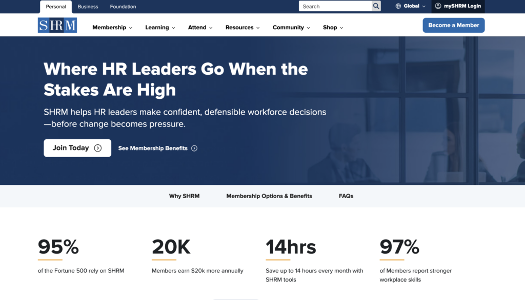 SHRM landing page
