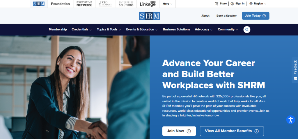 Website screenshot of SHRM - Society for Human Resource Management