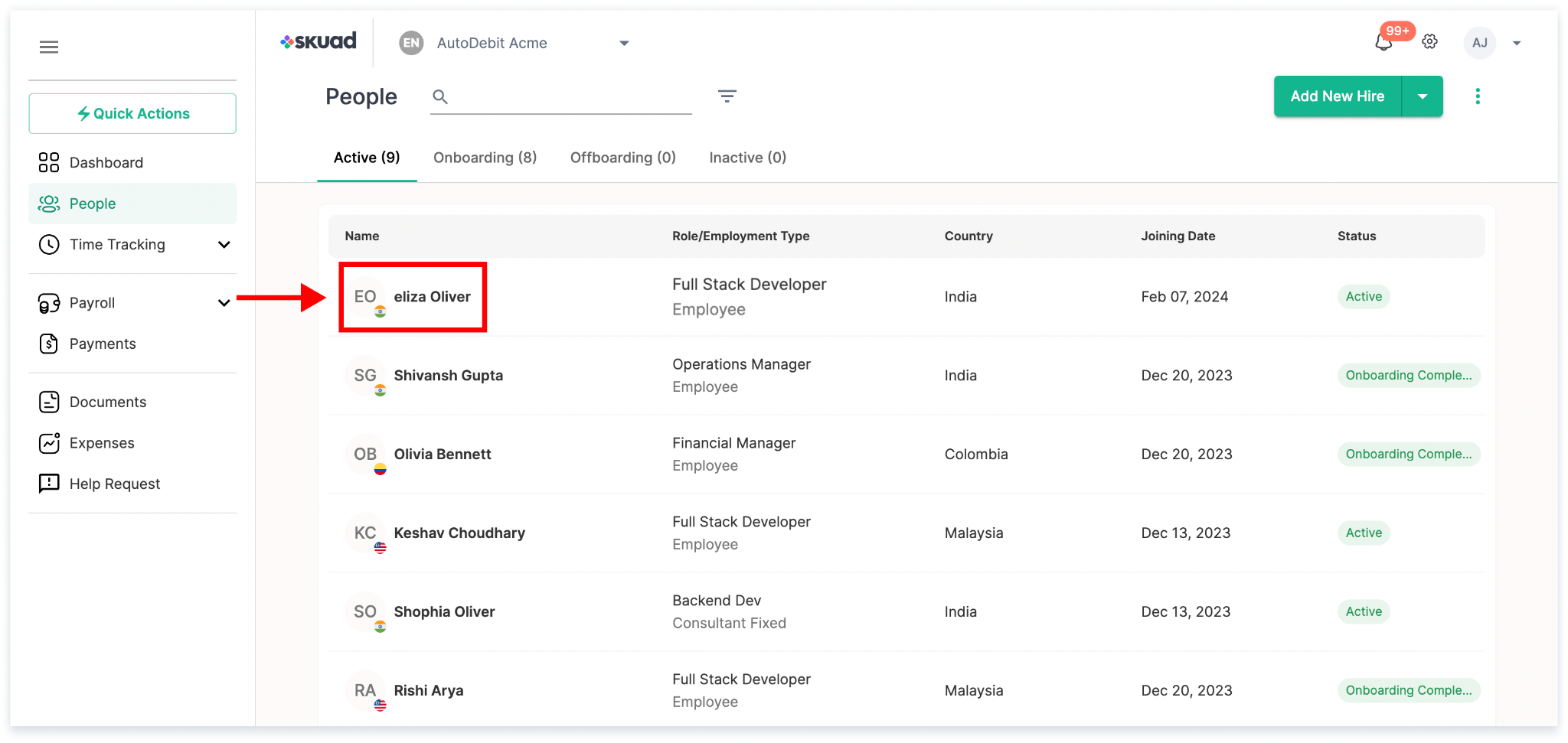 skuad employee onboarding screenshot