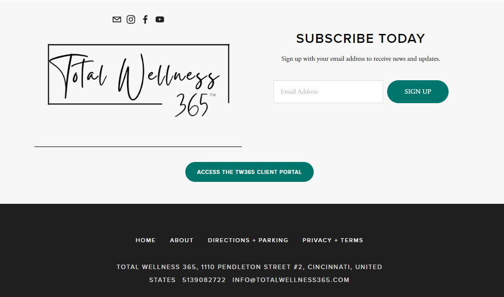Total Wellness 365 Newsletter subscription page