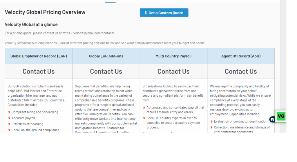 velocity global pricing screenshot