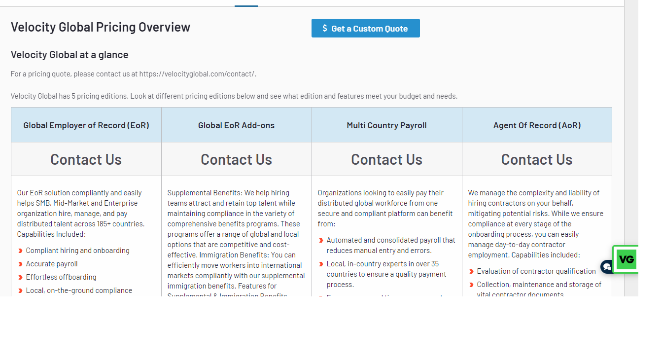 velocity global pricing screenshot