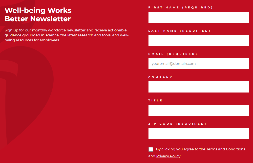Well-being Works Better Newsletter subscription page