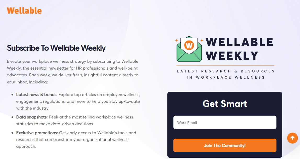 Wellable Blog Newsletter subscription page