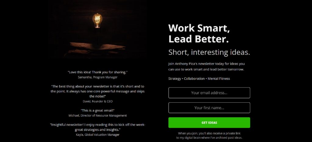 The Work Smart, Lead Better newsletter subscription page