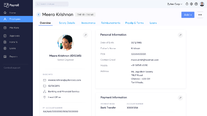 zoho payroll onboarding screenshot
