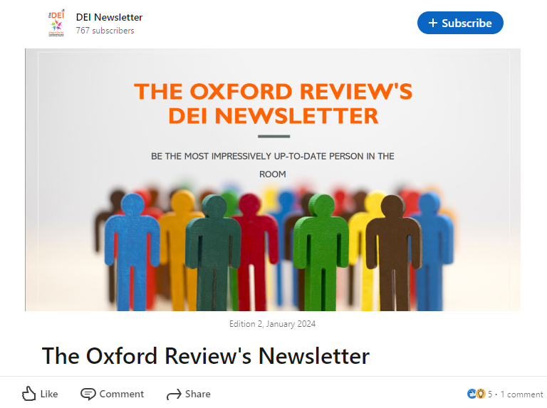 LinkedIn newsletter issue of the DEI Newsletter