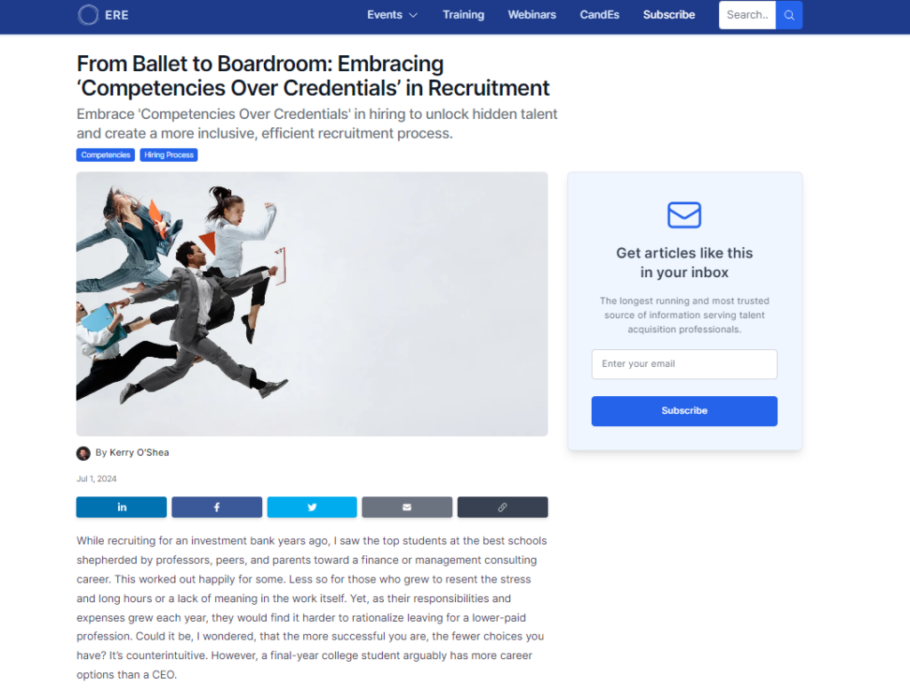 The ERE Newsletter article screenshot