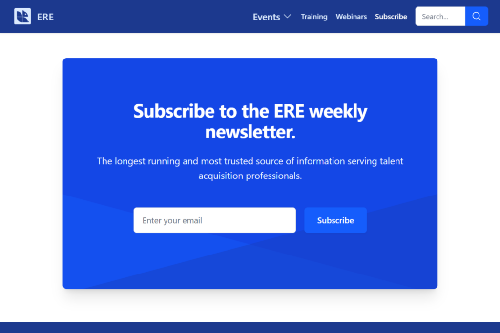 ERE Weekly Newsletter subscription page with email sign-up form