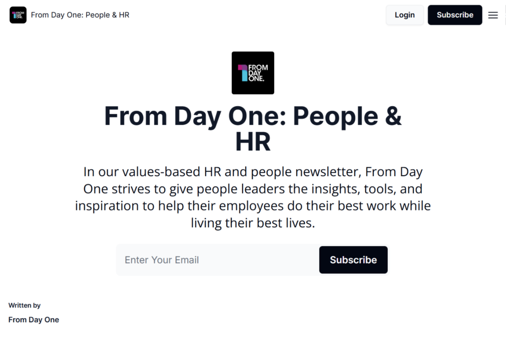 From Day One People & HR newsletter signup page with subscription form and description