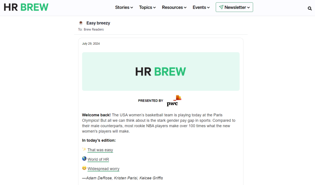 The HR Brew recruiting newsletter
