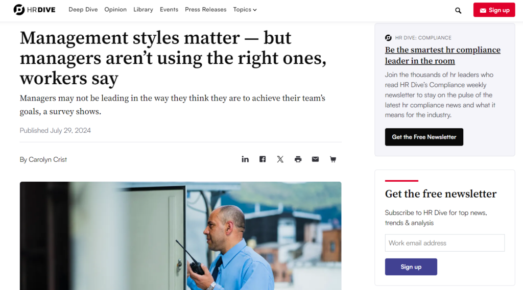 Screenshot of the article in HR Dive Talent Daily Newsletter