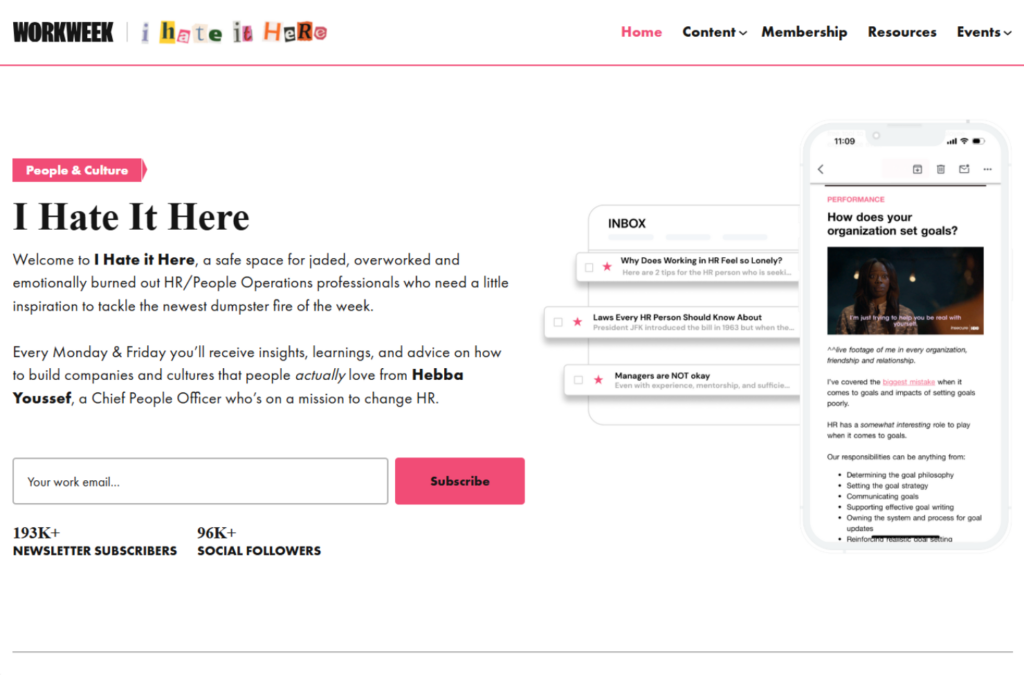 I Hate It Here newsletter homepage with email subscription form