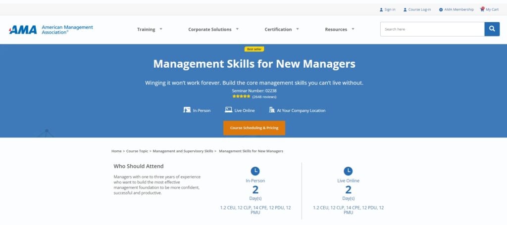 Management Skills for New Managers course landing page