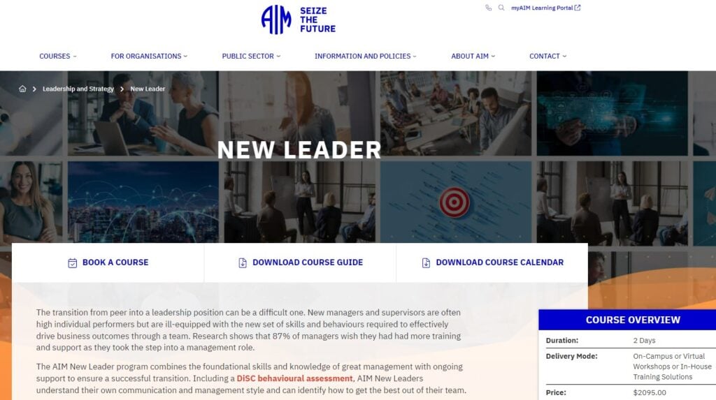 New Leader course page screenshot