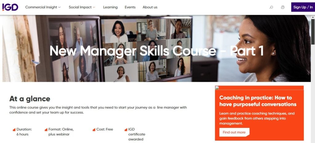 New Manager Skills Course - Part 1 website screenshot