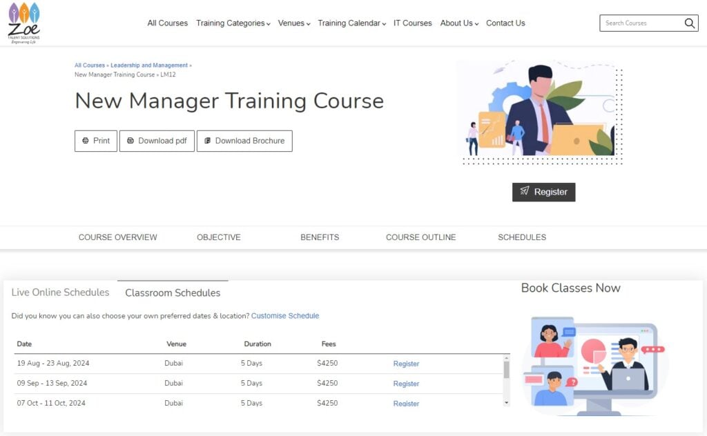 New Manager Training Course website