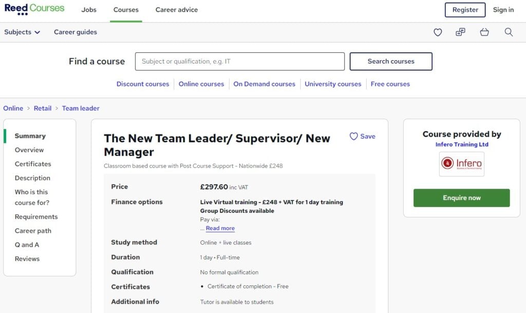 The New Team Leader/ Supervisor/New Manager course website screenshot
