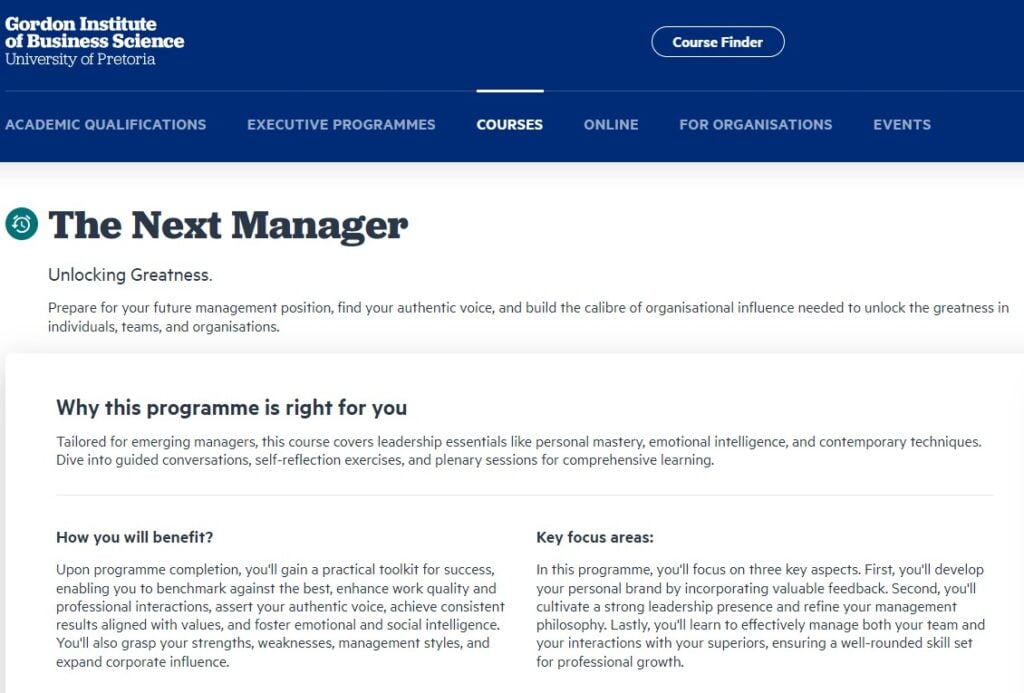 The Next Manager Course website