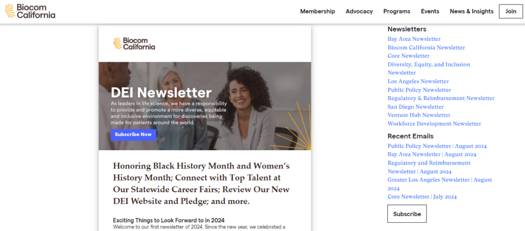 Previous DEI newsletter issue of Biocom California