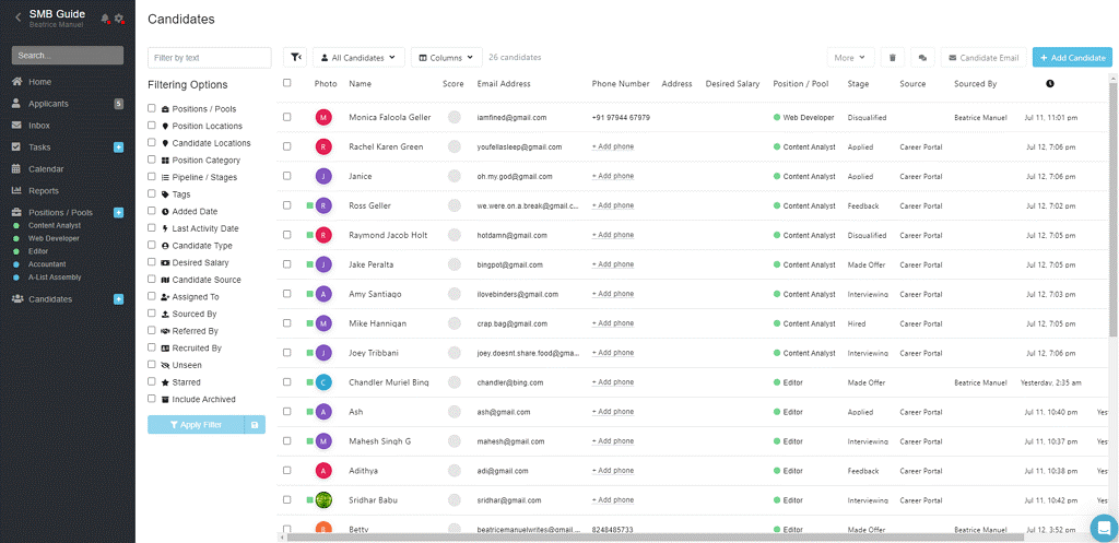 breezy hr candidate management screenshot