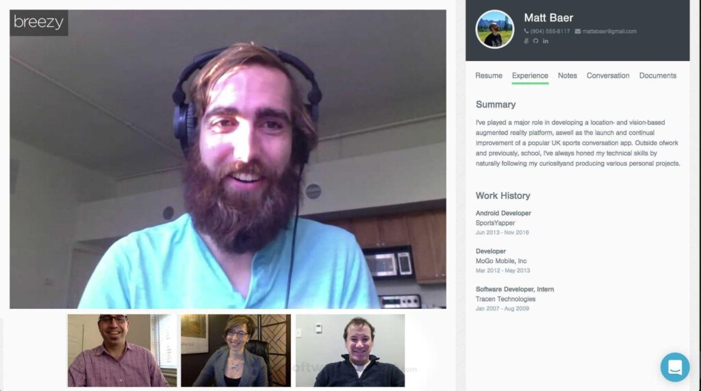 breezy hr video interviewing screenshot