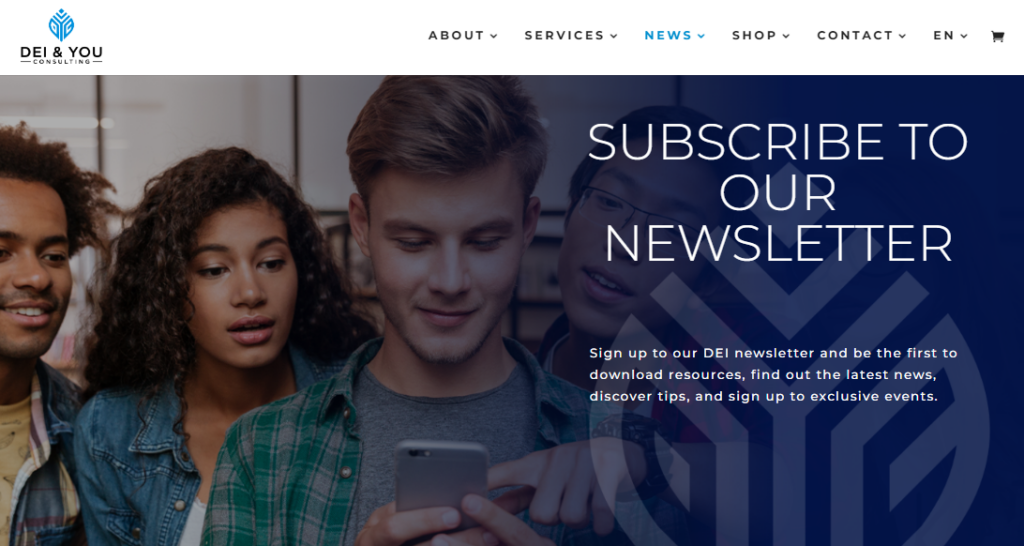 DEI & YOU newsletter website home page