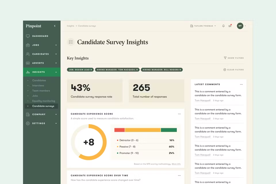 pinpoint recruitment dashboard screenshot