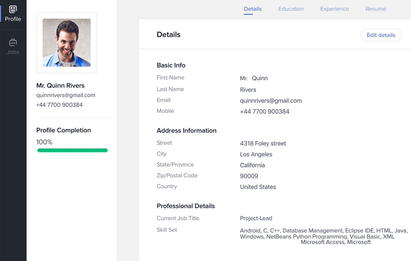 screenshot of zoho recruit candidate self-service portal