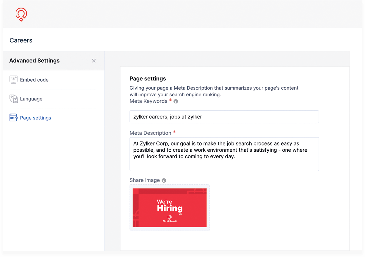 screenshot of zoho recruit career pages