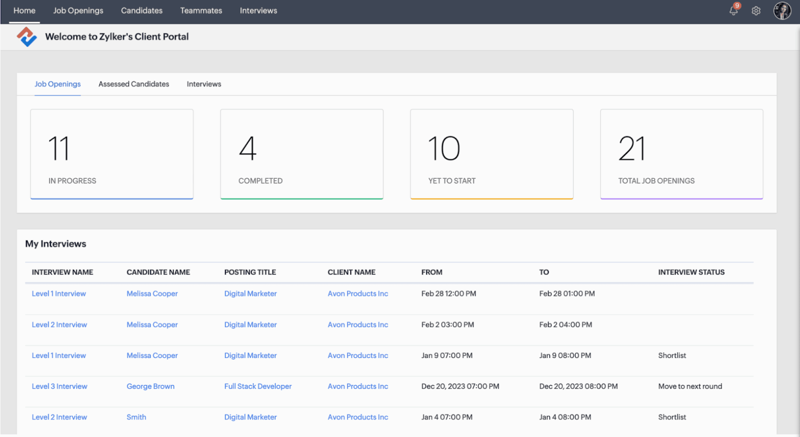 screenshot of zoho recruit ease of use