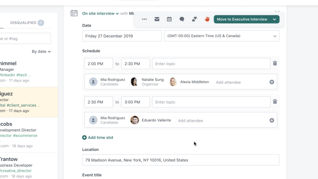 workable recruiting email and calendar sync screenshot