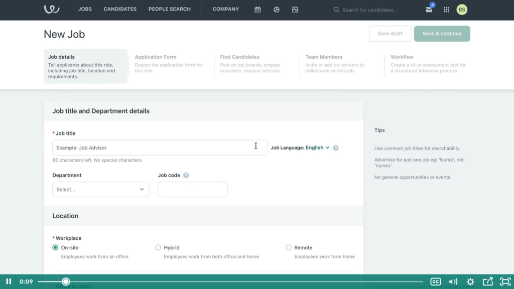 workable recruiting job posting screenshot