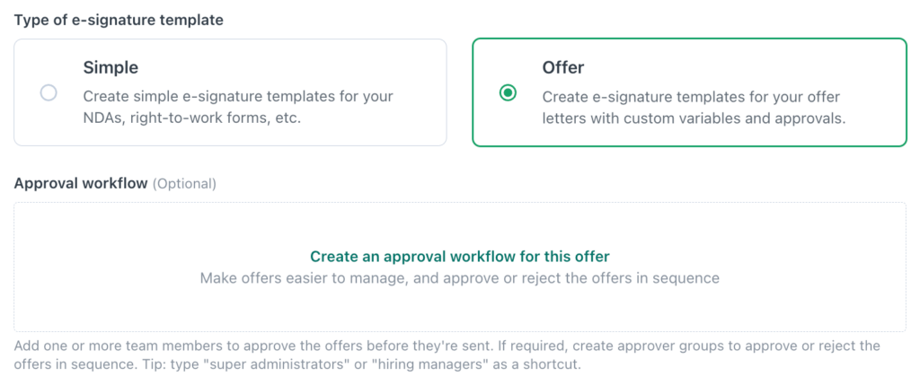 workable recruiting offer letters and esignature screenshot
