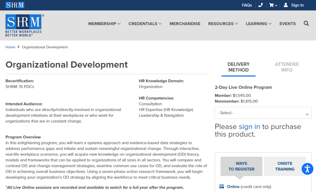 The Organizational Development course overview