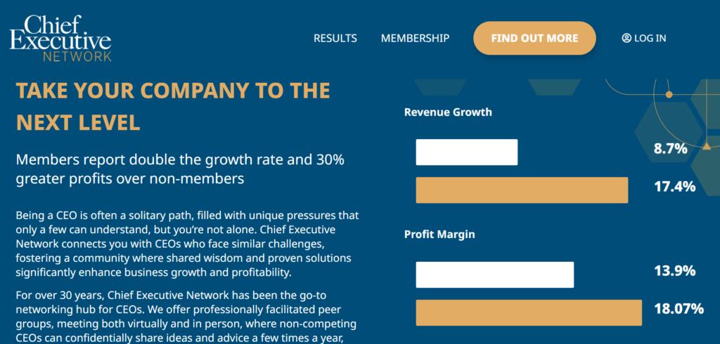 The website home page of Chief Executive Network
