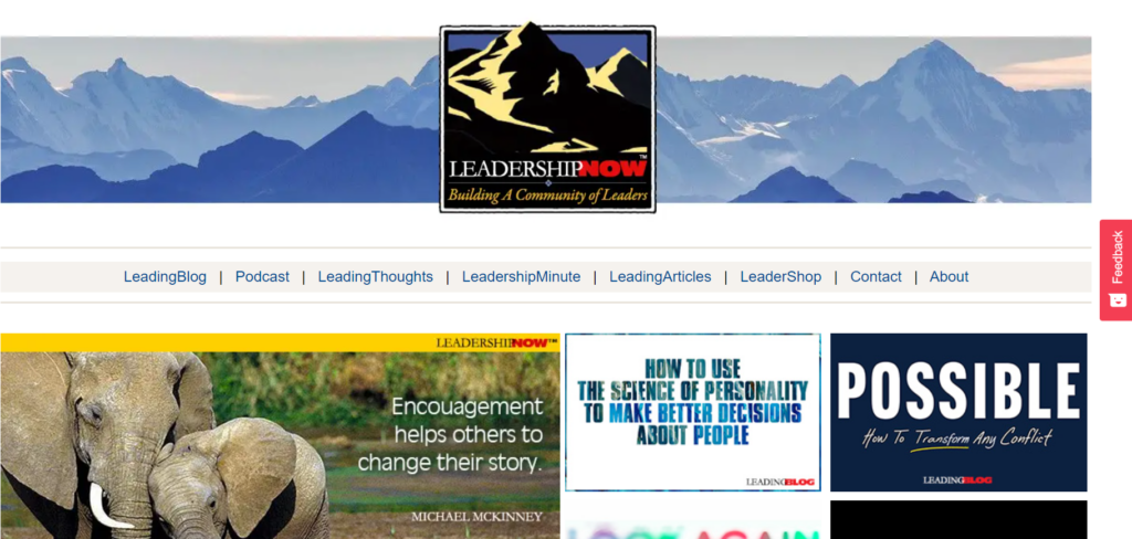 Website landing page of the Leadership Now community