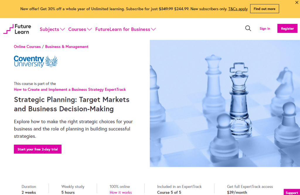 Strategic Planning Target Markets and Business Decision-Making course page
