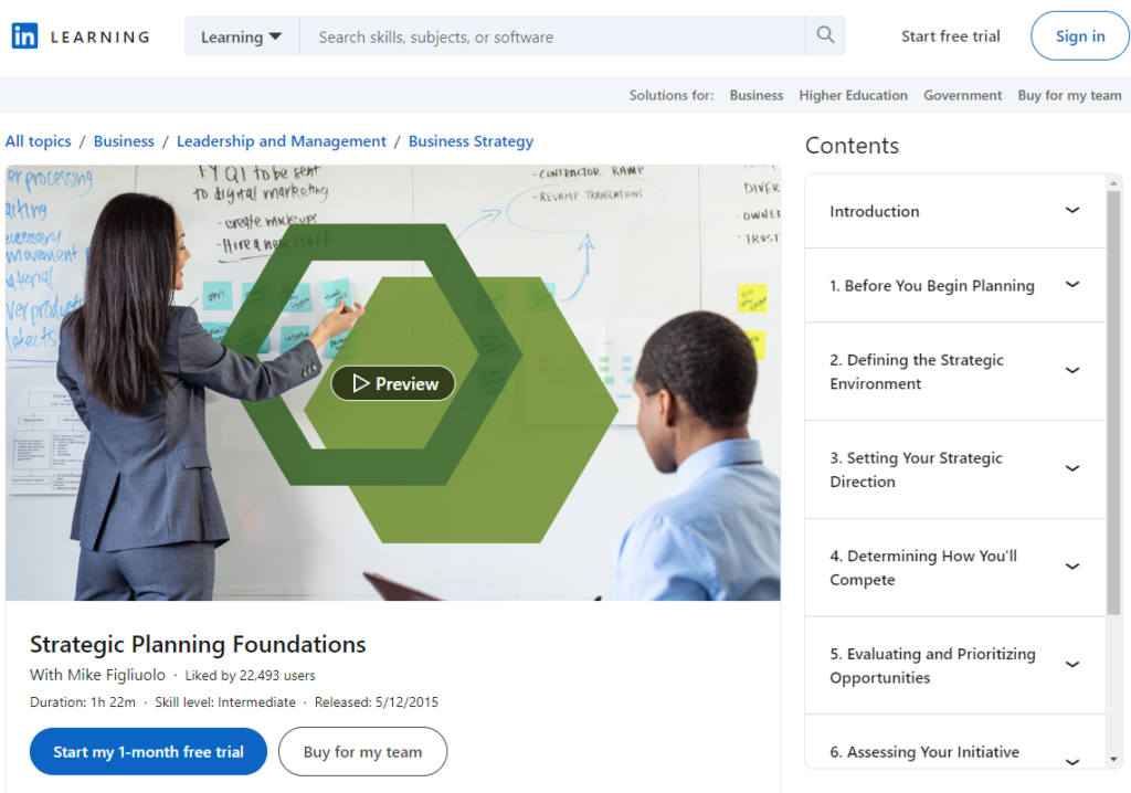 Strategic Planning Foundations course page