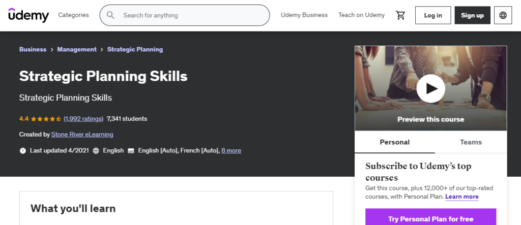 Strategic Planning Skills course page