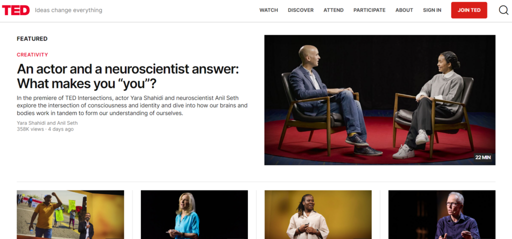 Website home page of the TED leadership community