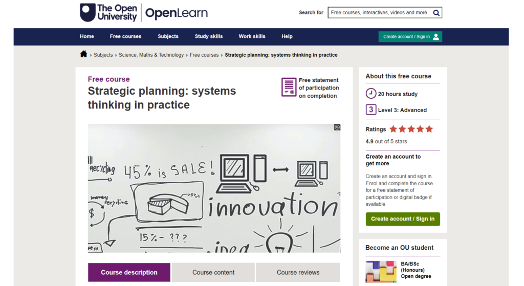 Strategic Planning: Systems Thinking In Practice course page