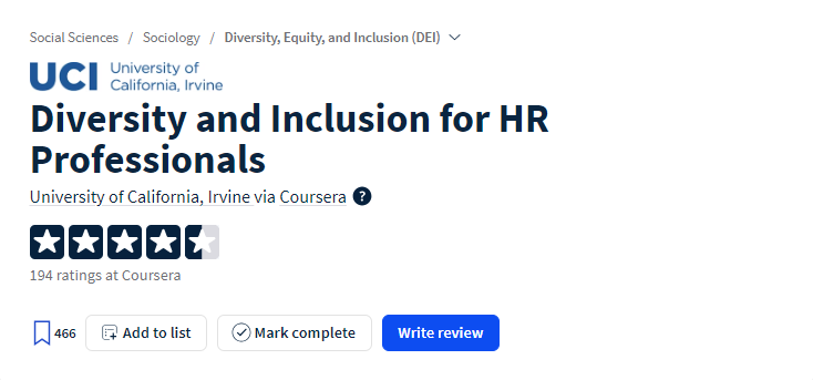 Diversity and Inclusion for HR Professionals course landing page